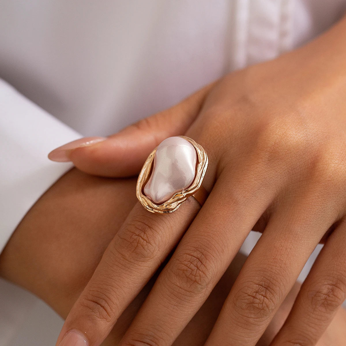 Imitation Pearl Adjustable Rings