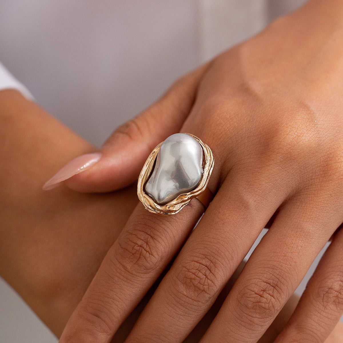 Imitation Pearl Adjustable Rings