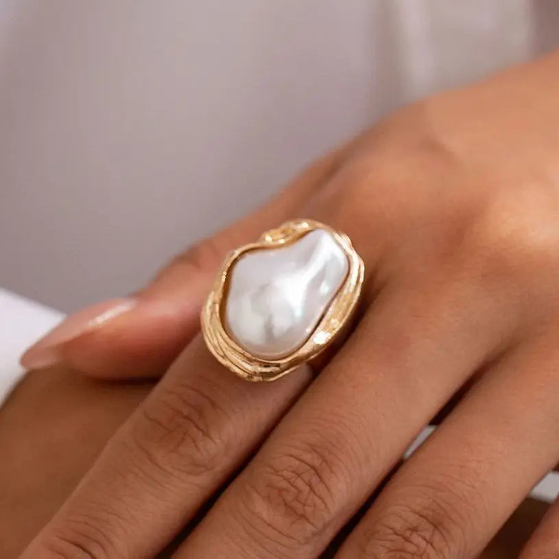 Imitation Pearl Adjustable Rings