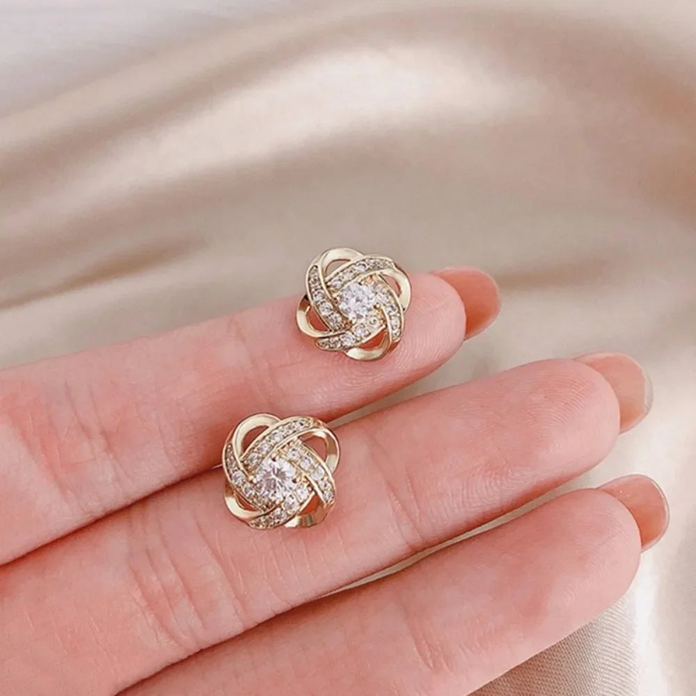 Shiny Zircon Heart Flower Earrings