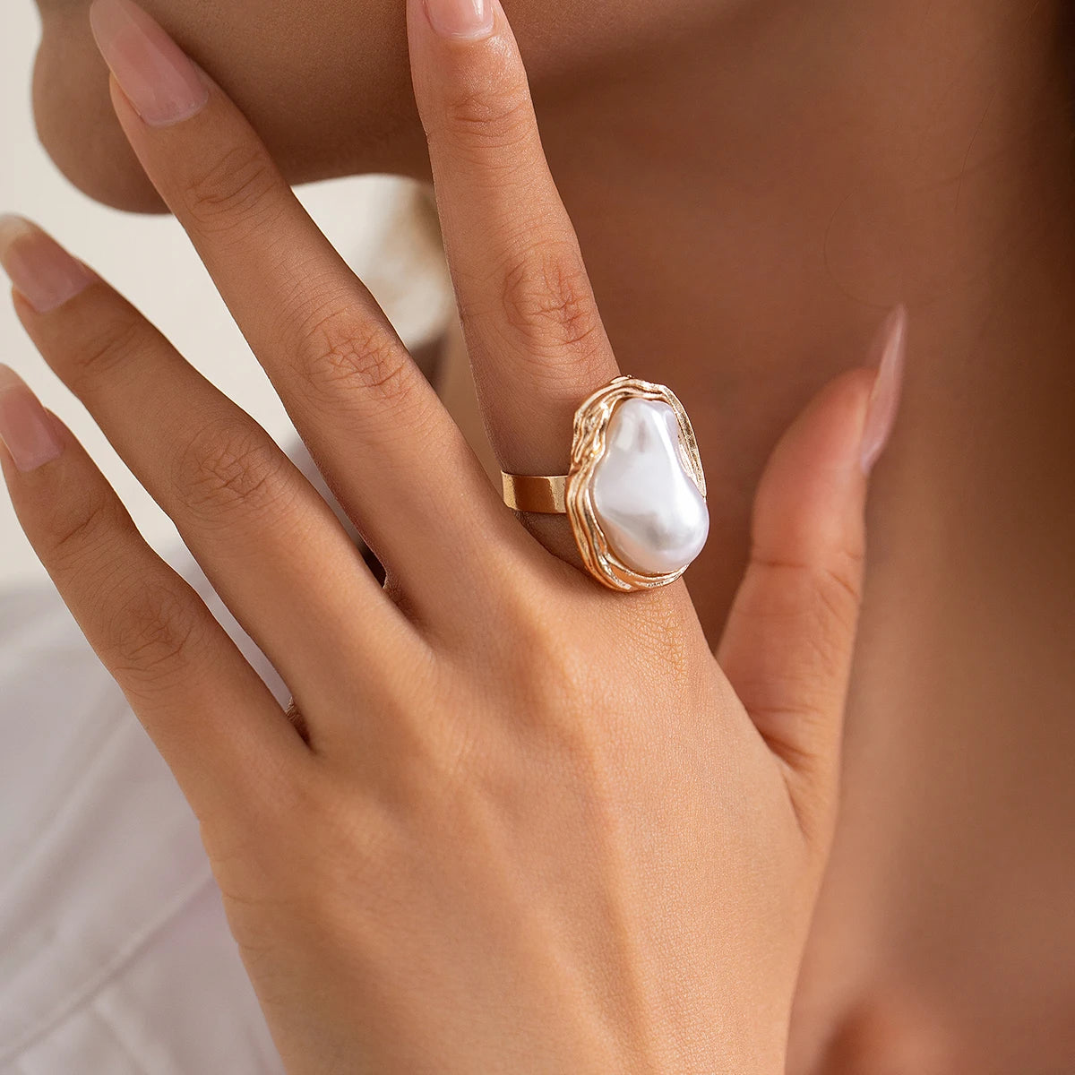 Imitation Pearl Adjustable Rings