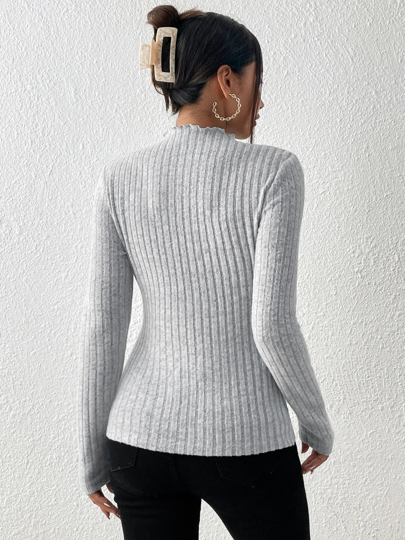 Fashion Slim Ruffle Neck Knit