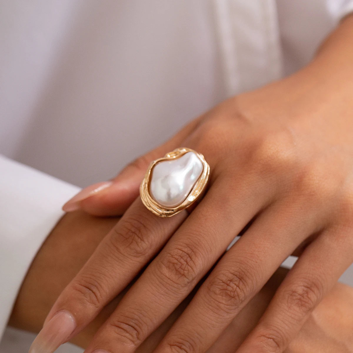 Imitation Pearl Adjustable Rings