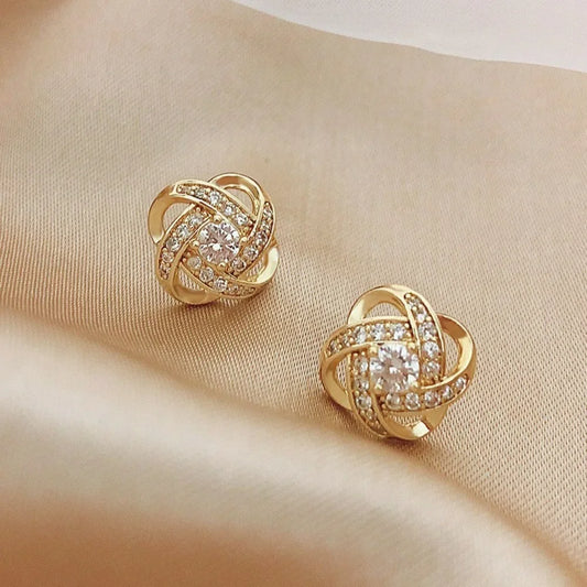 Shiny Zircon Heart Flower Earrings